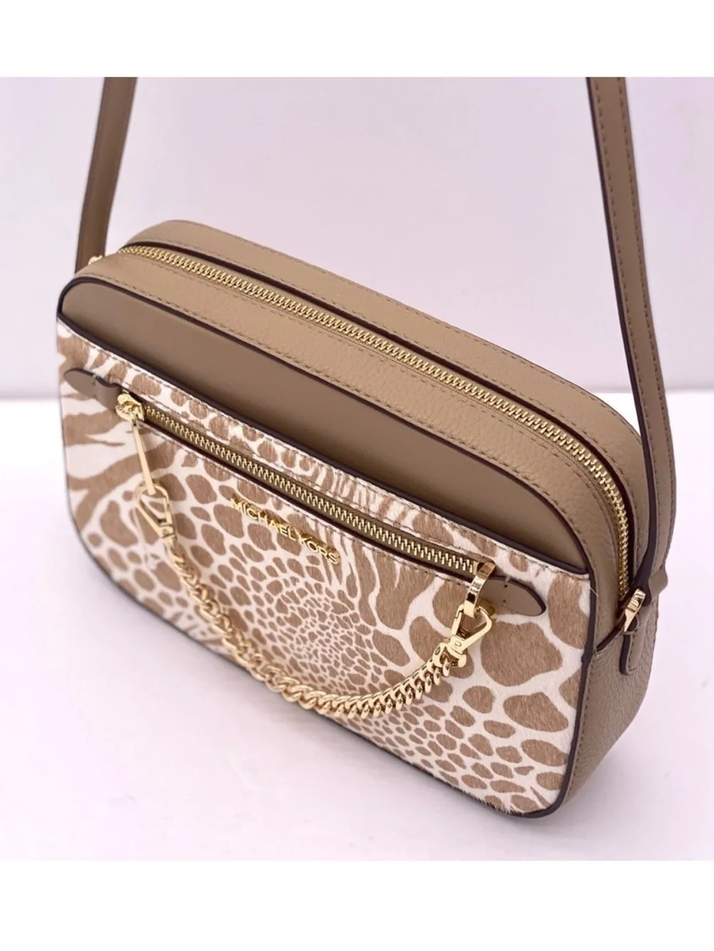 Michael Kors Large EW Zip Chain Crossbody Bag Camel color with real calf